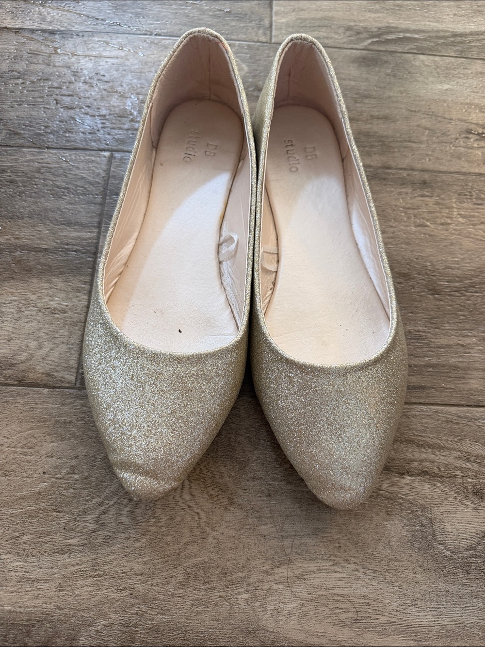 DB Studio Gold Glitter Pointed Ballet Flats